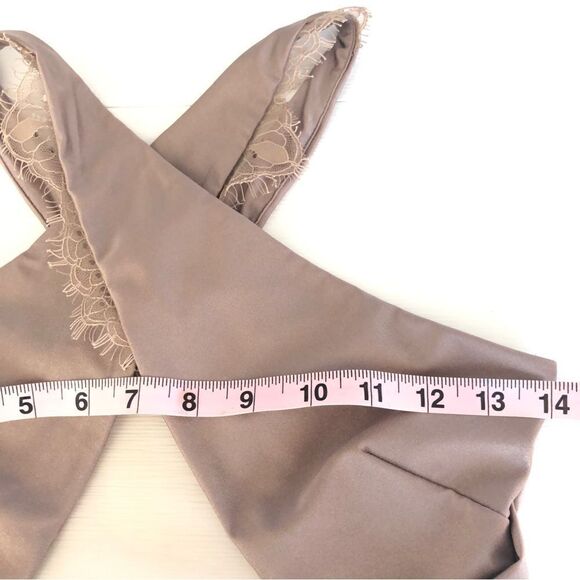 Michael Costello x REVOLVE Philip Midi Dress in Taupe Bodycon Lace Trim Halter - Picture 11 of 14